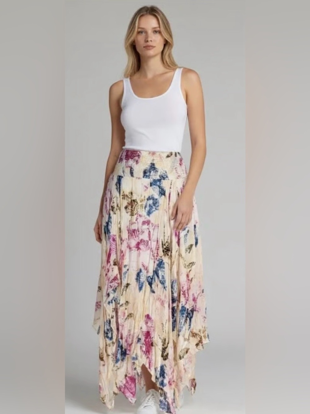 Free People Fly Away Floral Handkerchief-Hem Maxi Skirt